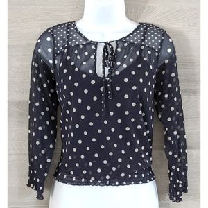 Navy w/White Polka Dot Smocked Hem Blouse and Cami